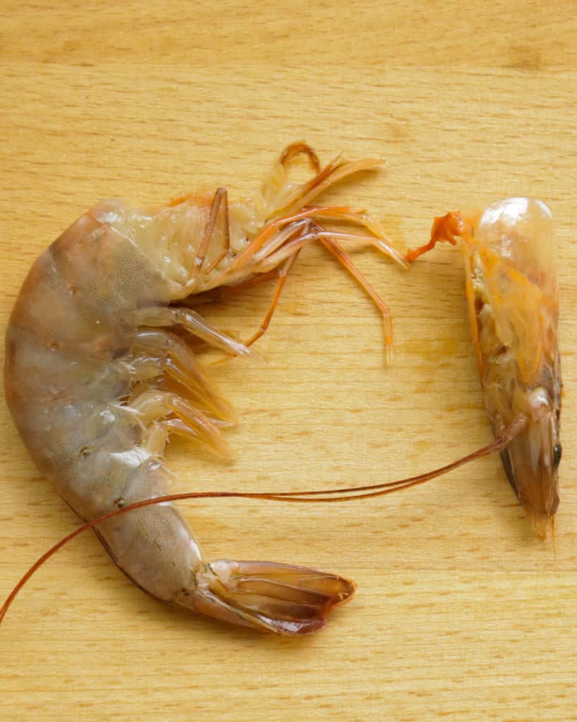 head removed from the shrimp.