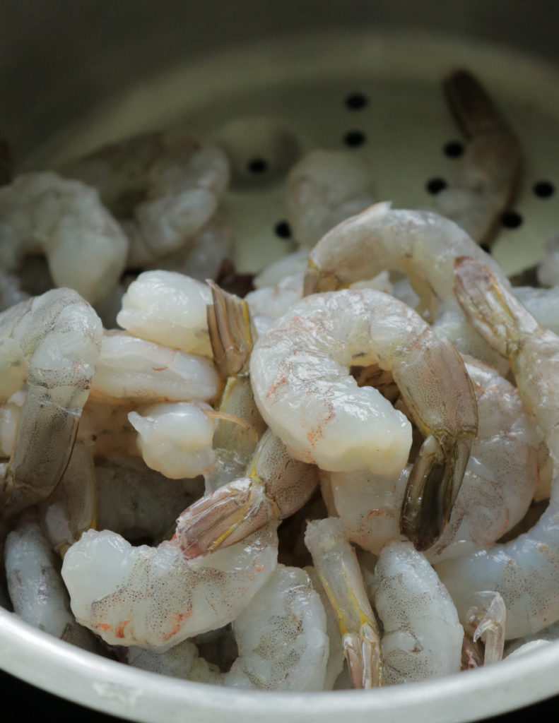 shrimp cleaned and ready to be frozen.