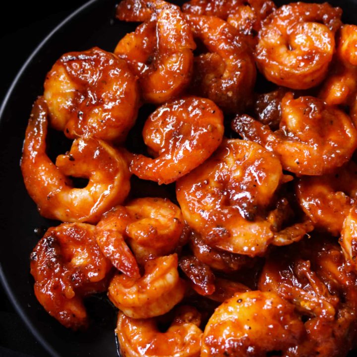 bbq shrimp served in a plate.