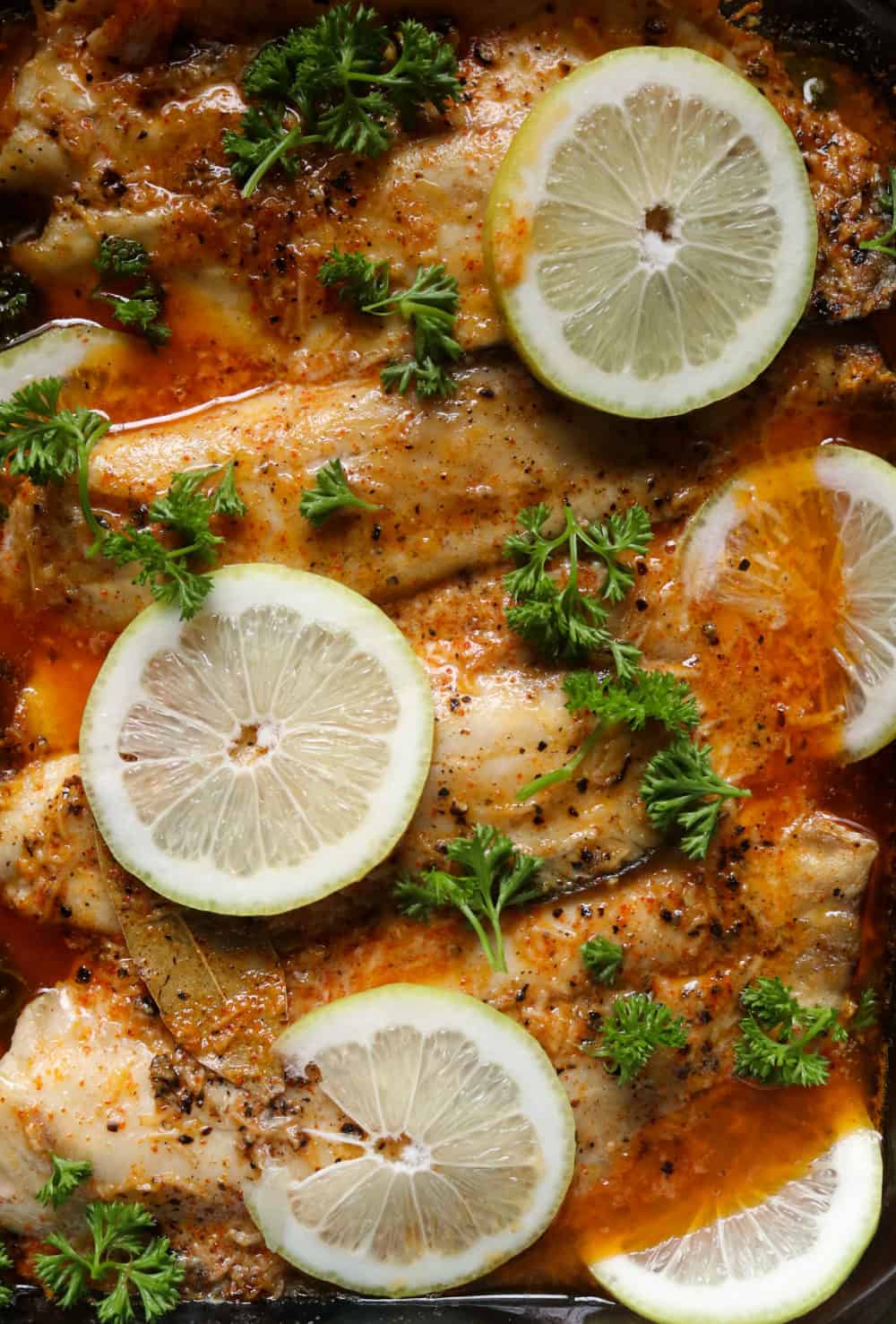 baked lemon garlic tilapia.