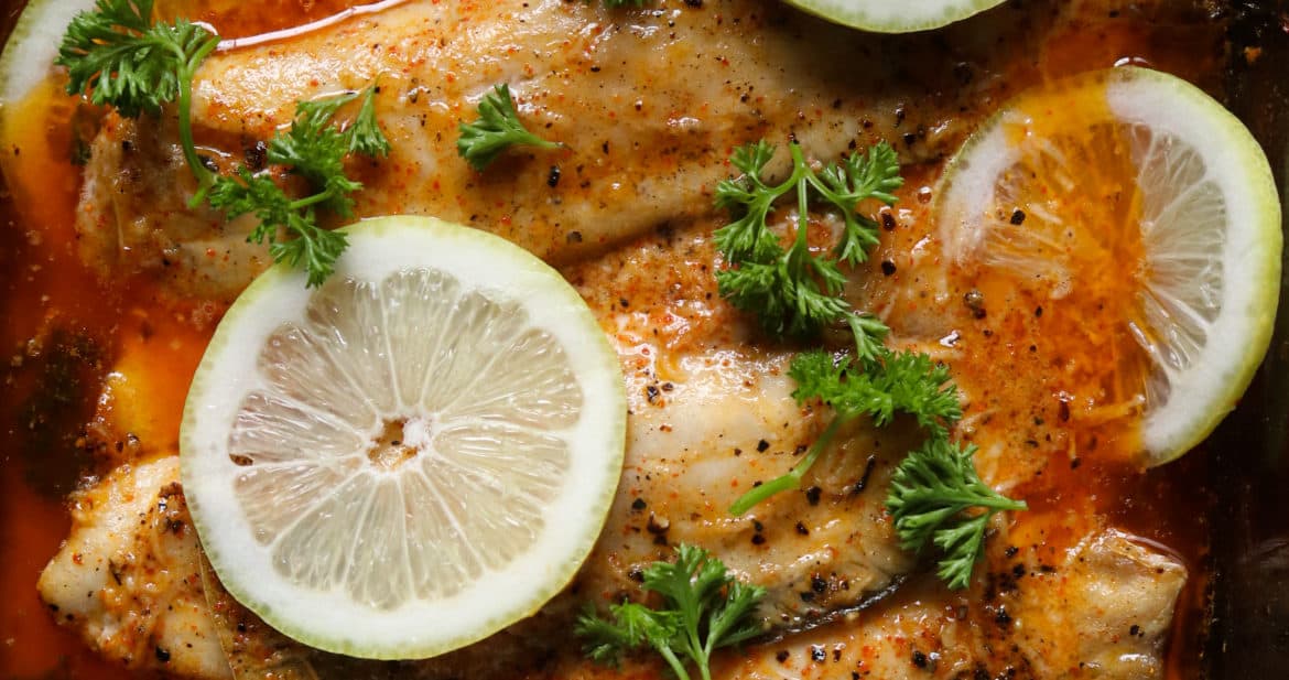 baked lemon garlic tilapia.