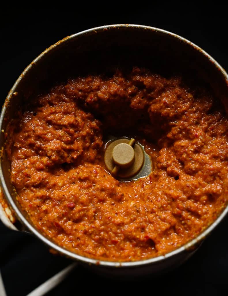 Vindaloo paste ground in a grinder to make the goan fish curry recipe.