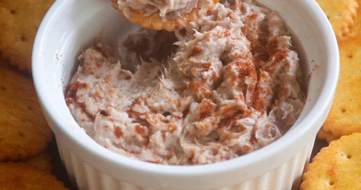 tuna dip and crackers served together.